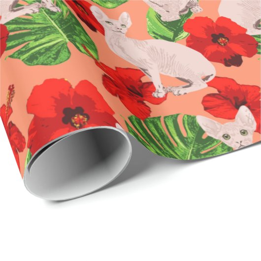 Tropischer Sphynx Katzen-vektornahtloses Muster Geschenkpapier (Rolleneckpunkt)