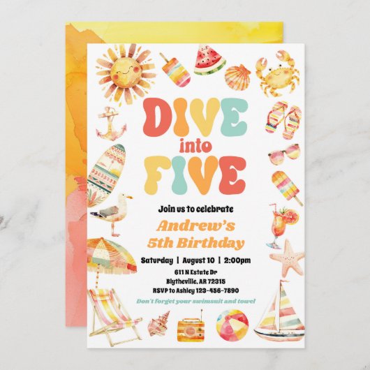 Tropischer Sprung in 5 Pool-Party Einladung (Vorne/Hinten)