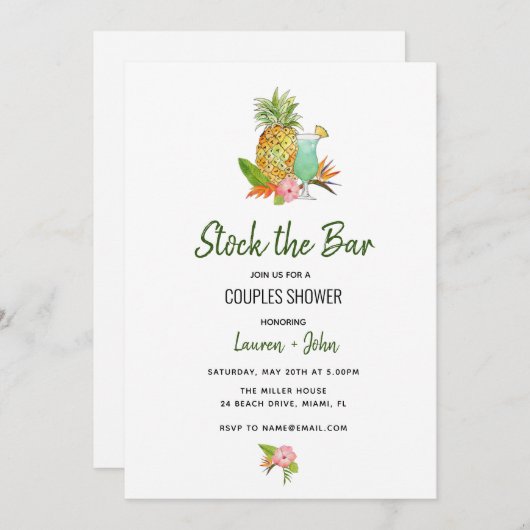 Tropischer Stock - Bar Paare Dusche Einladung (Vorne/Hinten)