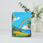 Tropischer Strand auf Hawaii mit Regenbogen Postkarte (Stehend Vorderseite)