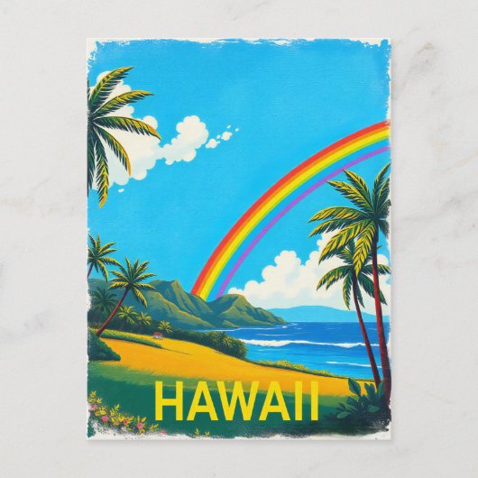 Tropischer Strand auf Hawaii mit Regenbogen Postkarte (Vorderseite)