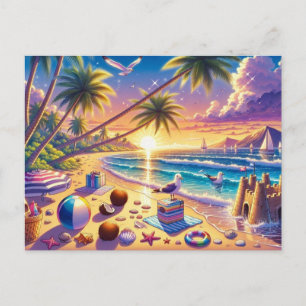 Tropischer Strand bei Sonnenuntergang Postkarte