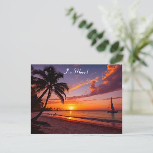 Tropischer Strand bei Sunset New Address Ankündigungspostkarte (Stehend Vorderseite)