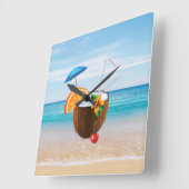 Tropischer Strand, Blauer Himmel, Ocean Sand, Coco Quadratische Wanduhr (Winkel)
