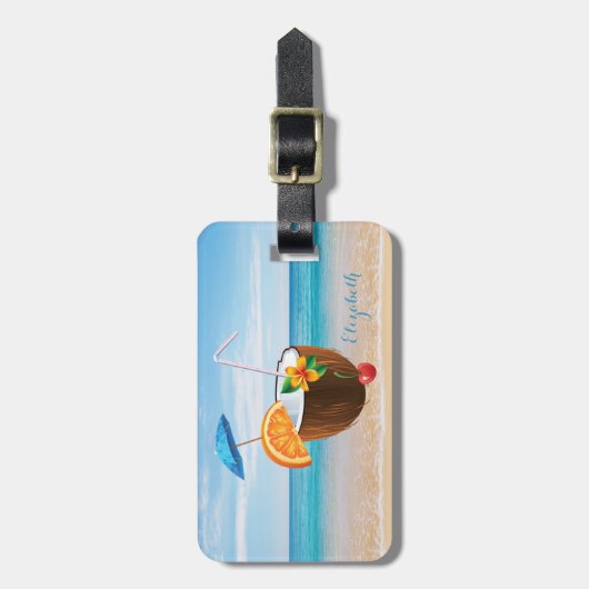 Tropischer Strand, Blauer Himmel, Ozean Sand, Coco Gepäckanhänger (Vorderseite vertikal)
