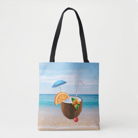 Tropischer Strand, Blauer Himmel, Ozean Sand, Coco Tasche (Vorderseite)