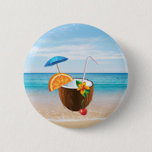 Tropischer Strand,Blauer Himmel,Ozeansand,Kokosnus Button