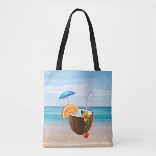 Tropischer Strand,Blauer Himmel,Ozeansand,Kokosnus Tasche