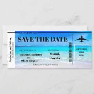 Tropischer Strand Boarding Pass Hochzeit Termin sp