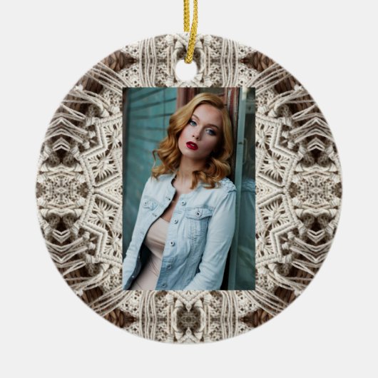 Tropischer Strand Boho chic Stamm Makrame Crochet Keramik Ornament (Vorne)