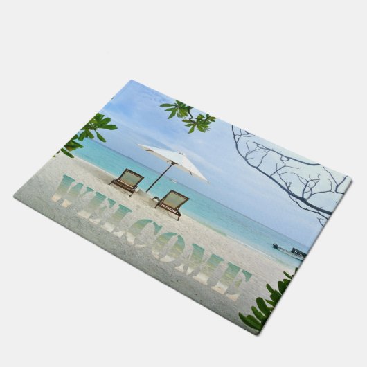 Tropischer Strand, Empfang am Strand Fußmatte (Schrägansicht)