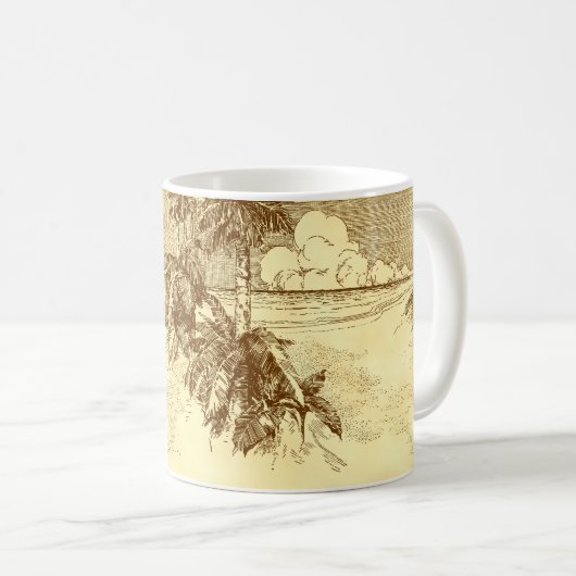 Tropischer Strand Etching Vintage Palmen Tasse (VorderseiteRechts)