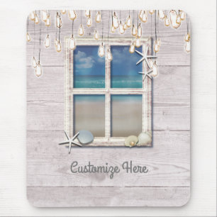 Tropischer Strand Fenster Weiß Holz Elegant Chic Mousepad