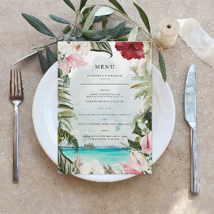 Tropischer Strand Floral Palm   Hochzeitsmenü Menükarte