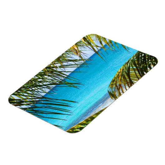 Tropischer Strand gerahmt mit Palmfronten Magnet (Linke Seite)
