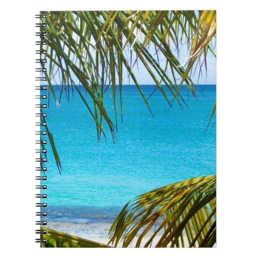 Tropischer Strand gerahmt mit Palmfronten Notizblock (Vorderseite)