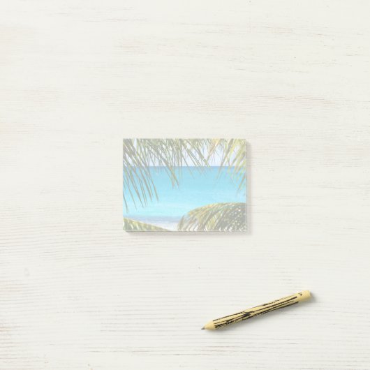 Tropischer Strand gerahmt mit Palmfronten Post-it Klebezettel (Auf Schreibtisch)