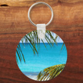 Tropischer Strand gerahmt mit Palmfronten Schlüsselanhänger (Vorderseite)