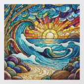 Tropischer Strand Gestaltete Glaskunst Fensteraufkleber (Blatt)