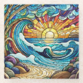 Tropischer Strand Gestaltete Glaskunst Glasuntersetzer (Vorderseite)