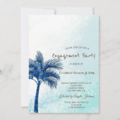 Tropischer Strand, Glitzer Blue Palms Verlobung Einladung (Vorderseite)