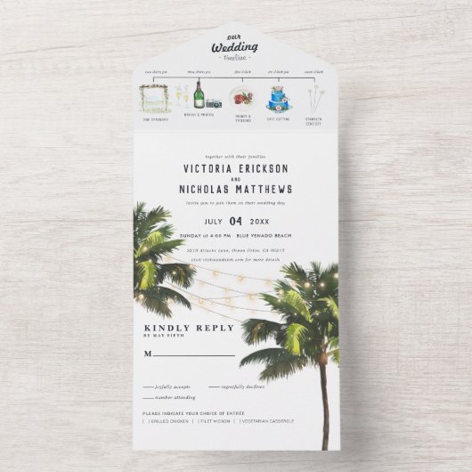 tropischer Strand | Illustrierte Hochzeit All In One Einladung (Innen)