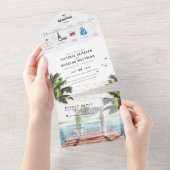 tropischer Strand | Illustrierte Hochzeit All In One Einladung (Abreißtisch)