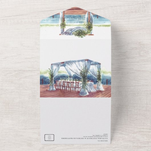 tropischer Strand | Illustrierte Hochzeit All In One Einladung (Außenbereich)