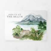 tropischer Strand | Illustrierte Hochzeit Dreifach Gefaltete Einladung (Cover)