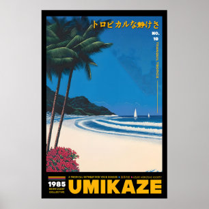 Tropischer Strand Kunst Druck 80er Japanische Küst Poster