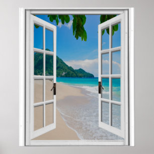 Tropischer Strand Künstlicher Fensterblick Poster