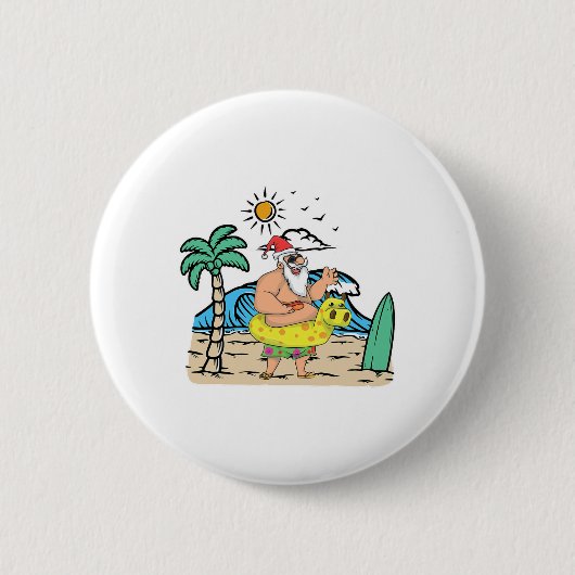 Tropischer Strand Lustiger Weihnachtsmann Xmas Som Button (Vorderseite)