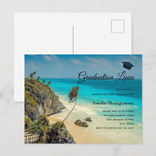 Tropischer Strand mit Abschluss von Wind Sweep Pal Einladungspostkarte (Vorne/Hinten)