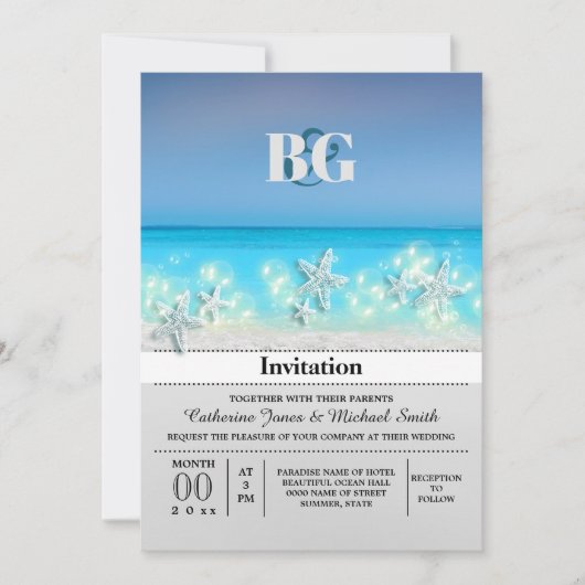 Tropischer Strand mit Meerwasser Einladung (Vorderseite)