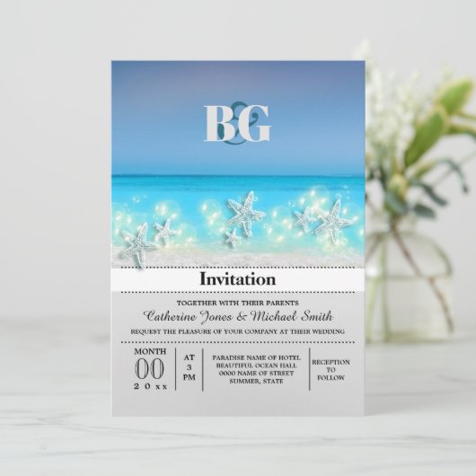 Tropischer Strand mit Meerwasser Einladung (Stehend Vorderseite)