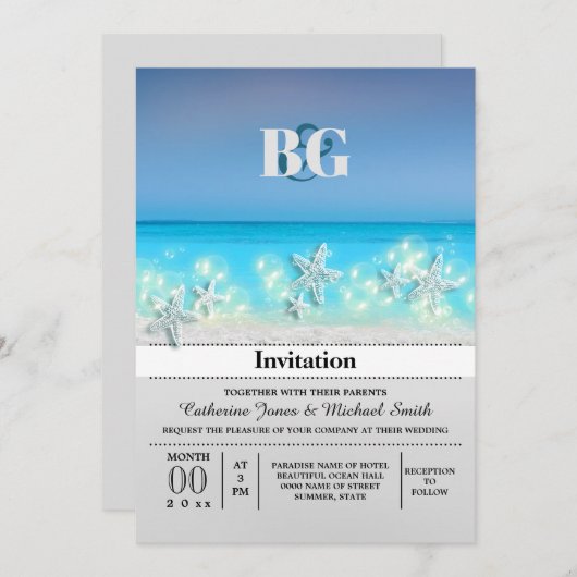 Tropischer Strand mit Meerwasser Einladung (Vorne/Hinten)