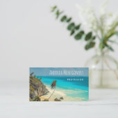 Tropischer Strand mit Palmen, die von Wind gesäumt Visitenkarte (Stehend Vorderseite)