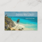 Tropischer Strand mit Palmen, die von Wind gesäumt Visitenkarte (Vorderseite)