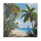 Tropischer Strand mit Palmen Fliese (Vorderseite)