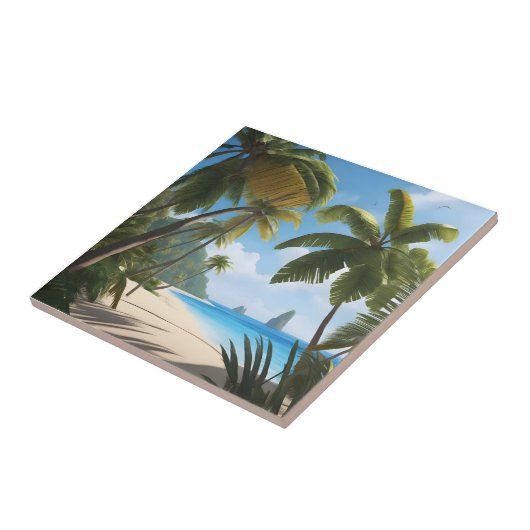 Tropischer Strand mit Palmen Fliese (Seite)