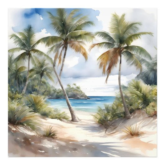 Tropischer Strand mit Palmen Fotodruck (Vorne)