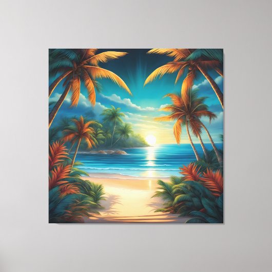 Tropischer Strand mit Palmen Leinwanddruck (Vorderseite)