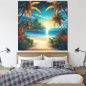 Tropischer Strand mit Palmen Leinwanddruck (Insitu (Schlafzimmer))