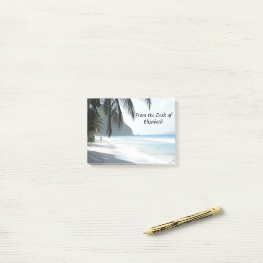 Tropischer Strand mit Palmen Personalisiert Post-it Klebezettel (Auf Schreibtisch)