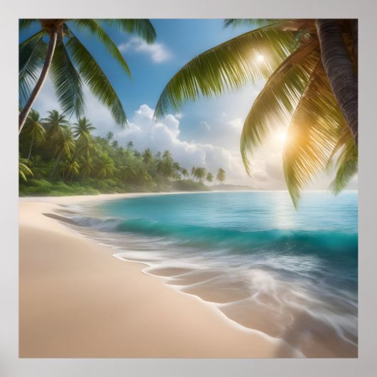 Tropischer Strand mit Palmen Poster (Vorne)