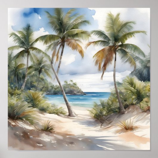 Tropischer Strand mit Palmen Poster (Vorne)