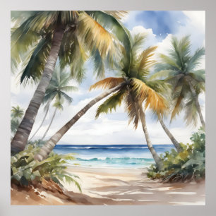 Tropischer Strand mit Palmen Poster
