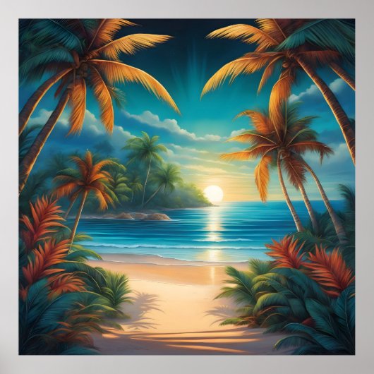 Tropischer Strand mit Palmen Poster (Vorne)