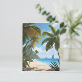 Tropischer Strand mit Palmen Postkarte (Stehend Vorderseite)