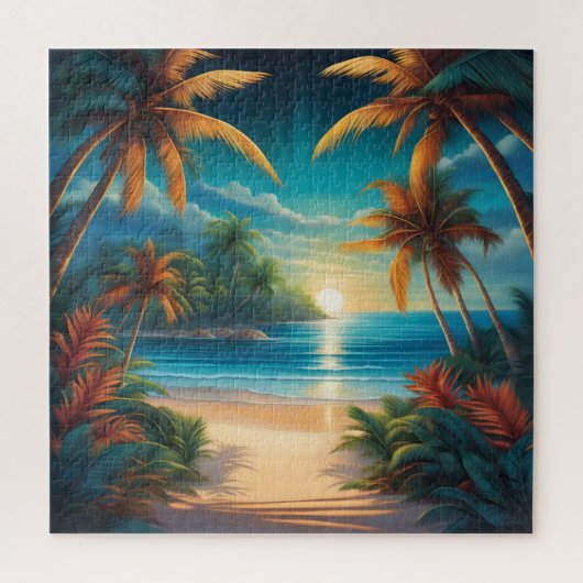 Tropischer Strand mit Palmen Puzzle (Vertikal)